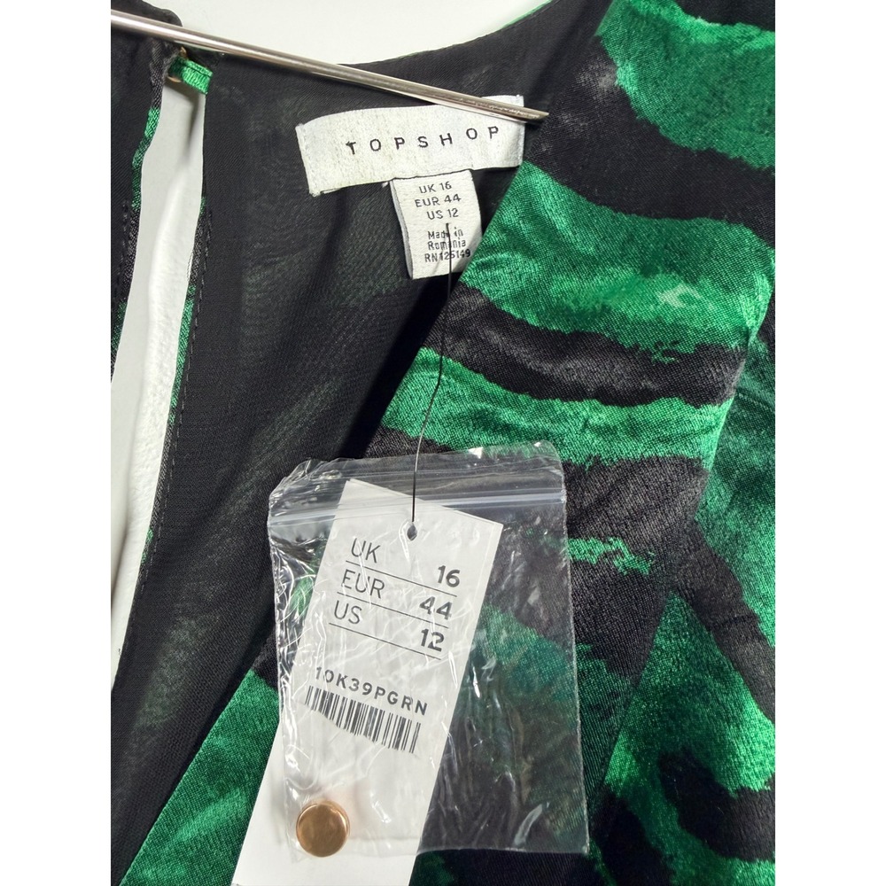 NWT Topshop Green Black Zebra Print Ruched V-Neck Midi Dress Long Sleeve sz12 - Picture 10 of 13